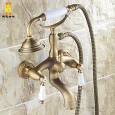 Torneira de banheira de cobre antiga, torneira de chuveiro, válvula de mistura quente e fria tripla