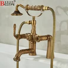 Torneira de banheira quente e fria, torneira misturadora para banheiro, lado do cilindro sentado, antigo, todo em cobre,
