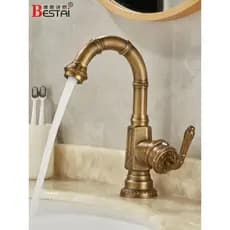 Antigo todo o cobre torneira da bacia de água quente e fria Retro banheiro cerâmica americano sob bancada lavatório domé