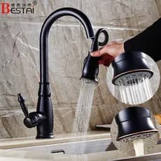 Todo o cobre Pull-out torneira da cozinha estilo europeu bacia de lavar louça bacia estiramento vegetal lavatório preto