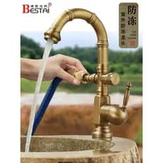 Torneira externa antiga anticongelante rachaduras pátio único frio todo lavatório de cobre bacia de mármore jardim torne