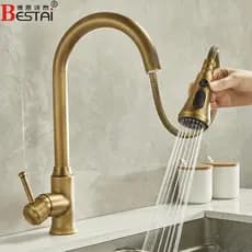 Cozinha Pull-out torneira quente e fria lavatório retrátil rotativo lavatório pia à prova de respingos torneira de cobre