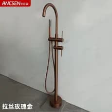 Torneira de banheira alemã escovada em ouro rosa, todo em cobre, barril de madeira quente e fria, controle duplo, expost