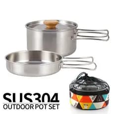 Montanhismo ao ar livre 304 aço inoxidável alça dobrável pote de acampamento portátil frigideira sopa pote piquenique do