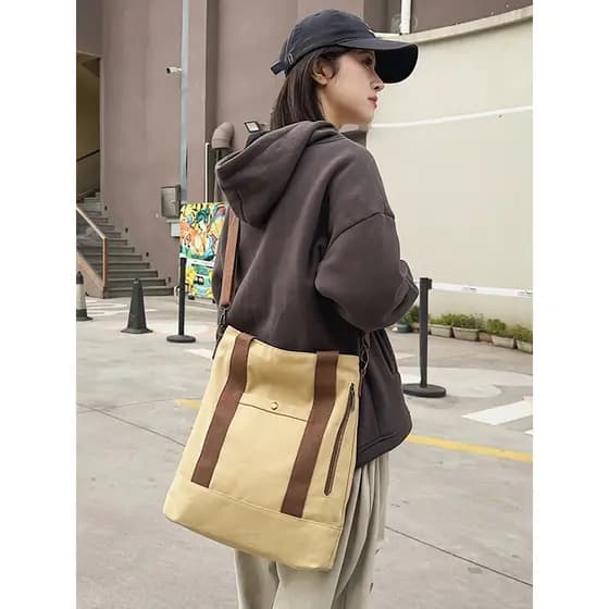 Bolsa de ombro portátil de lona de grande capacidade, casual, novo estilo, masculina, feminina, mensageiro, japonesa, si