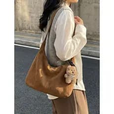 Outono inverno Retro camurça saco do mensageiro sacola feminina grande capacidade Commuter bolsa de ombro urso pingente