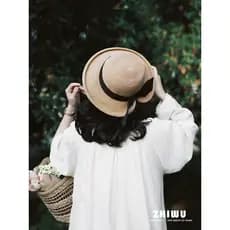 ZHIWU ~ Design sentido chapéu aba dividida chapéu de palha feminino beira-mar praia férias francês elegante chapéu de so
