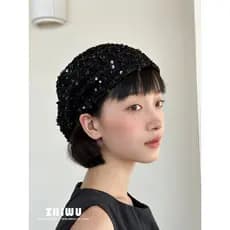 ZHIWU ~ 25SS nicho exclusivo lantejoulas indústria pesada pilha chapéu feminino estilo menina quente All-Match pequena f