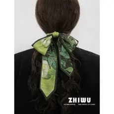 Zhiwu seleção ~ Van Gogh rosa selvagem ~ pintura a óleo lenço de seda pequeno longo feminino Streamer gravata saco fita