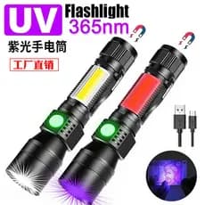 Lanterna recarregável USB 10W Ultravioleta Escorpião Luz vermelha Luz roxa brilhante à prova d'água 7 funções Lanterna C