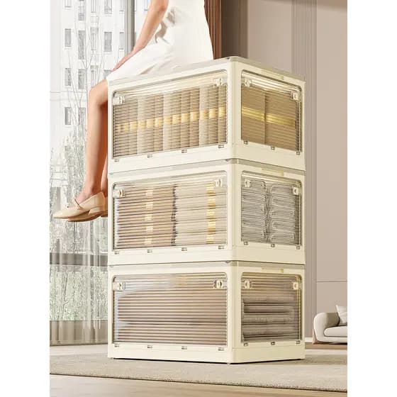 Caixa de armazenamento transparente dobrável com cinco portas abertas, roupas, calças, caixa de armazenamento, ferrament