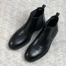 T Trendy Chelsea Botas Masculinas De Couro Genuíno Botas De Couro De Negócios Dedo Redondo Esculpido Botas Masculinas De
