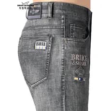 Calças de brim de verão masculinas finas calças retas Bruce Shark masculino bordado Street Wear solto calças masculinas
