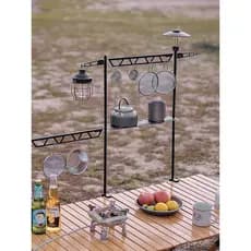 Prateleira multifuncional ao ar livre dobrável Multi-camada prateleira de mesa de acampamento talheres rack de lâmpada r