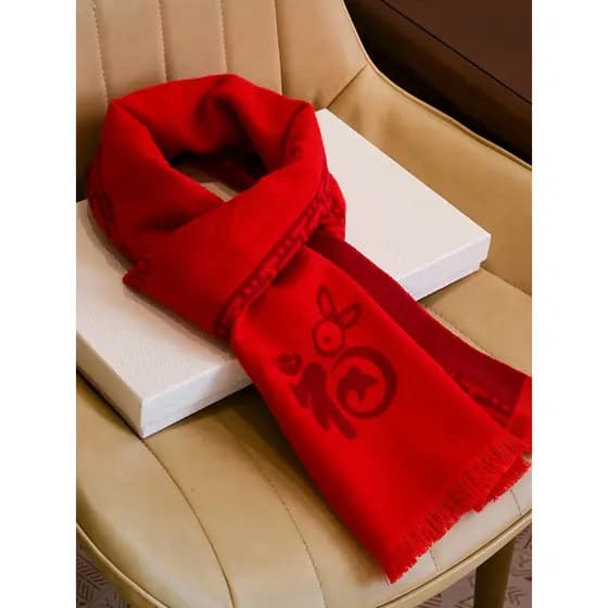 Vermelho feliz vovó xale casamento estilo mãe Cheongsam casamento idosos coelho cachecol vovó inverno meia-idade idosos