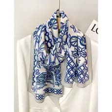 Lenço de seda azul branco feminino pequena tira longa 100% seda amoreira primavera outono moda All-Match Hangzhou lenço
