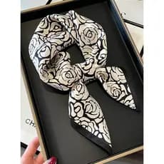 Xiaoxiang estilo preto branco camélia lenço de seda seda grande lenço quadrado simples Crepe cetim amoreira lenço de sed