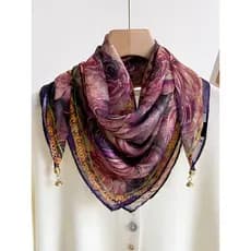Elegante colar roxo fivela magnética pequeno lenço quadrado proteção de pescoço lenço de seda feminino primavera outono