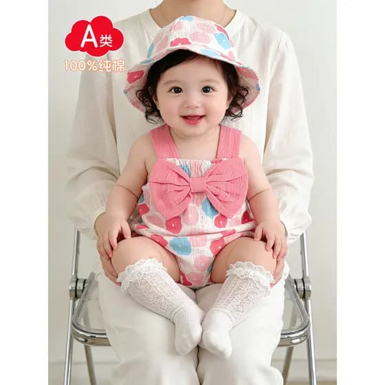 Roupas de bebê roupas de bebê colete de verão roupas de bebê menina estilingue macacão puro algodão gaze roupas de verão