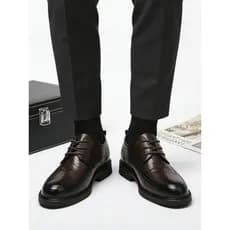 Couro genuíno apontou toe Derby sapatos masculinos negócios Formal Wear estilo britânico dedo do pé apontado rendas sapa