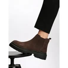 Botas Chelsea de sola grossa estilo britânico, capa masculina com pés de camurça fosca, botas curtas marrons, aumento in