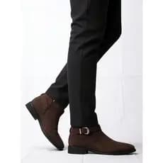 Botas curtas Chelsea de couro de camurça masculina britânica, zíper lateral, fivela de Metal, decoração, além de veludo,