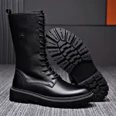 Botas masculinas de cano alto Super longas de couro macio Botas Martin masculinas de couro genuíno Botas de motociclista