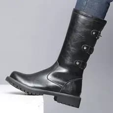 Botas de cano médio de outono Botas gerais Botas com zíper lateral Botas de equitação Botas de cano alto masculinas de c