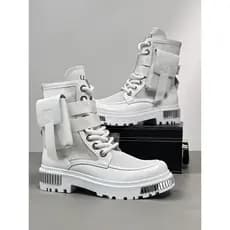 Botas Martin brancas masculinas 2026 verão respirável malha fina botas ocas masculinas de sola grossa botas de cano alto