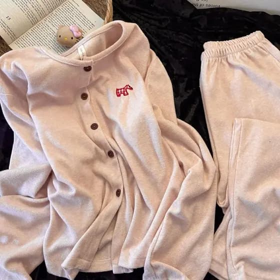 Outono inverno moda Casual rosa filhote de cachorro pijamas outono inverno novo estilo solto calças de manga comprida Lo