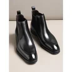 Jane Meihui Botas britânicas de dedo quadrado Chelsea masculinas, sapatos formais de couro para negócios, botas curtas d