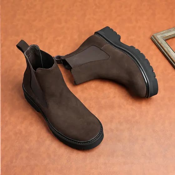 Camurça de couro fosco Chelsea botas curtas 2025 novo estilo artesanal couro genuíno Martin botas masculinas de alta qua