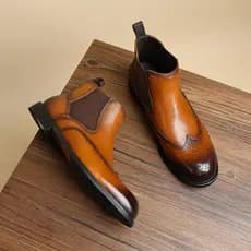 Chelsea botas curtas 2025 novo estilo sapatos artesanais Brooke sapatos de couro esculpido estilo britânico botas esculp