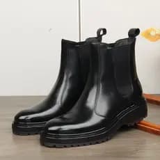 Chelsea botas masculinas de couro genuíno estilo britânico de alta qualidade sapatos de couro de negócios de sola grossa