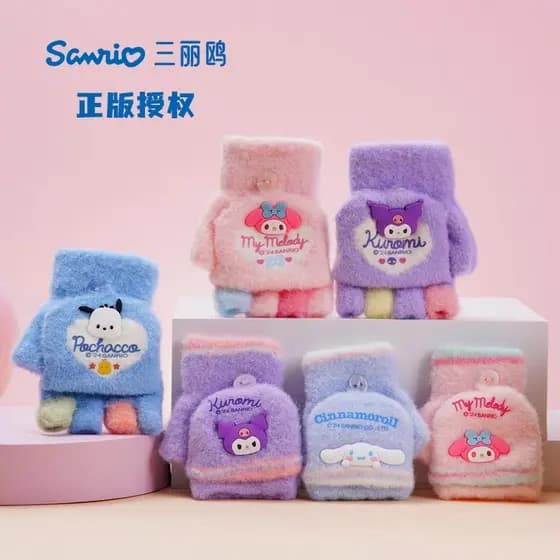 Luvas de bebê inverno meio dedo Flip Sanrio Kuromi meninos meninas crianças sem dedos outono inverno estilo fino