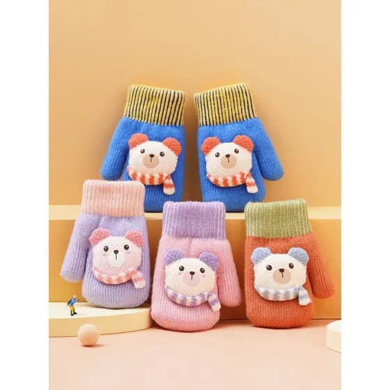 Luvas de bebê inverno bebê quente forro de lã dedo crianças meninos meninas bonito crianças 1-2-3 anos de idade ao ar li