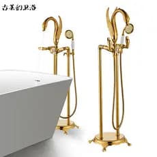 Estilo europeu cisne todo o assento de cobre piso banheira torneira lateral chuveiro Sprinkler barril de madeira válvula
