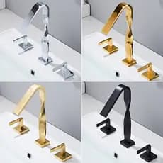 Luz de luxo todo cobre criativo três furos torneira da bacia de água quente e fria lavatório alça dupla divisão ouro con