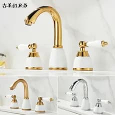 Bacia francesa quente e fria torneira lavatório armário de banheiro três furos dourado Split cor Retro
