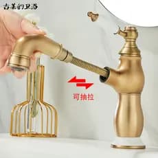 Francês todo o cobre Pull-out torneira quente e frio Retro bacia de toalete lavatório superior armário do banheiro domés