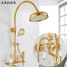 Luz de bronze luxo francês dourado chuveiro conjunto fixado na parede elevador alça dupla antigo europeu torneira Retro