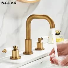 Torneira francesa retrô de latão com três furos, 27cm, dividida, quente e fria, 3 furos, torneira de banheiro americana