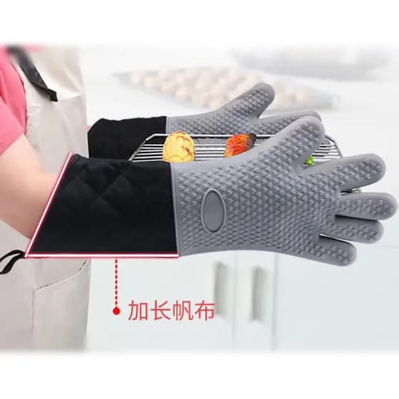 Luvas de micro-ondas Isolamento térmico Anti-escaldante Silicone Algodão Estendido Cozinha Isolamento térmico Luvas de f