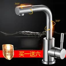 Taoguo torneira da bacia quente e fria cozinha rotativa torneira do lavatório único furo torneira de aço inoxidável
