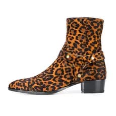 Chelsea botas masculinas de couro genuíno botas curtas estilo britânico Martin botas chelsea bota crina leopardo impress