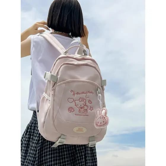 Mochila Escolar Kawaii Juvenil Feminina Estilo Coreano Casual Nylon Grande Viagem Volta às Aulas