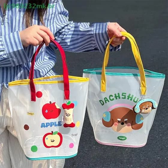 [MYBR] Jelly Beach Bag Cartoon Bolsa Fofa Transparente À Prova D'água De Viagem Ombro Com Pingente Fofo [WELL]