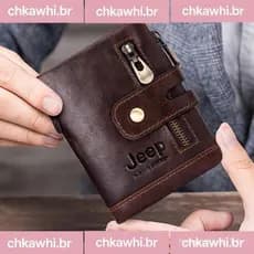 Carteira de Couro Masculina com Bolso para Moedas e Slots para Cartões - Pequena Carteira com Corrente Presente para Mul