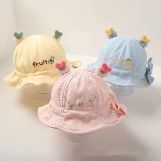 Chapéu de Verão Infantil com Estampa de Frutas em Estilo Cartoon, Ajustável, para Meninas e Meninos, Chapéu de Pescador