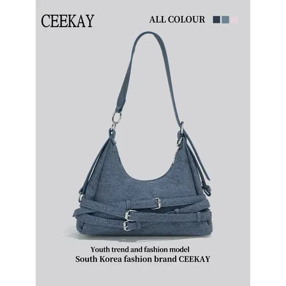Ceekay Original autêntico nicho High-End saco feminino 2026 novo estilo outono inverno Denim azul Commuter axilas saco